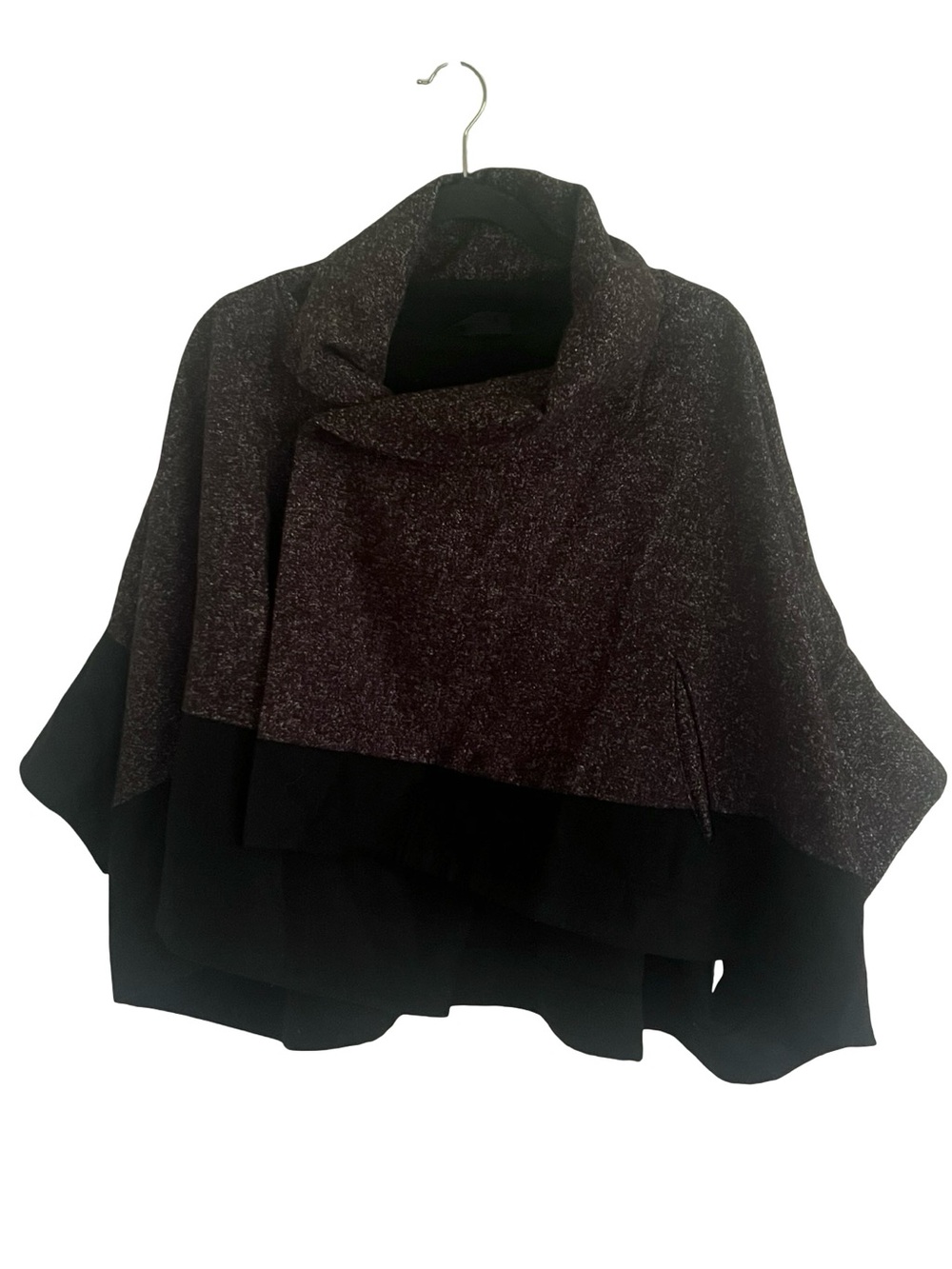 Moyuru Black Gray Shawl Style Wool Blend Asymmetrical Cropped Jacket Coat M/L